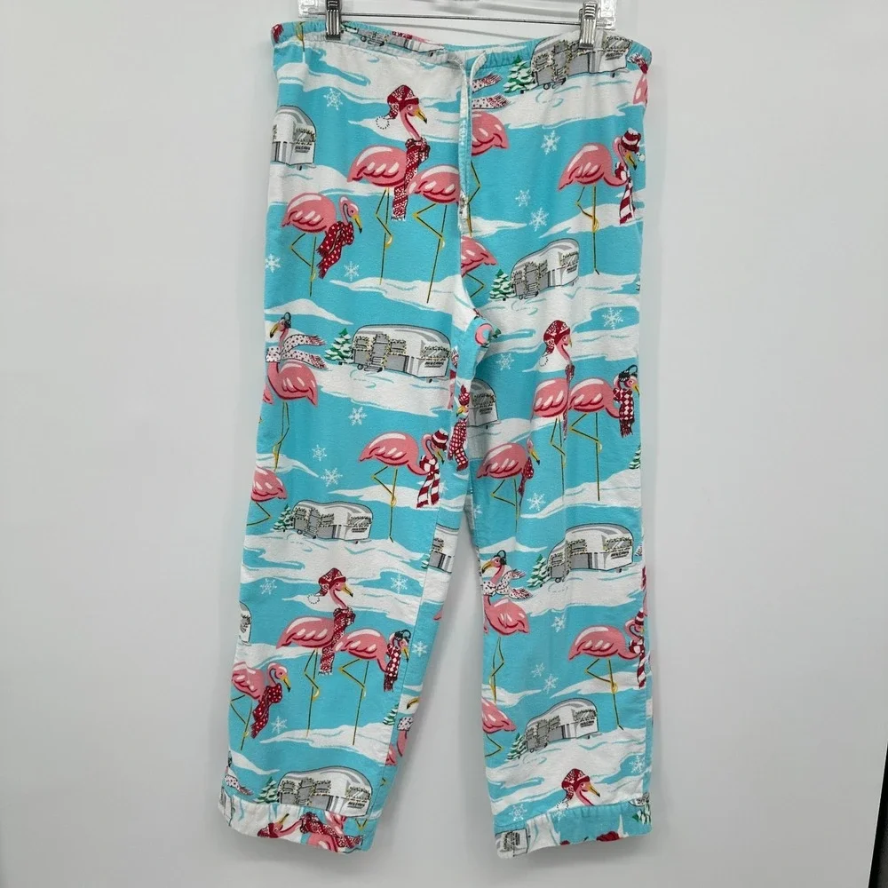 Nick & Nora Pajamas Medium Flannel Flamingo Airstream‎ Camper Set Coastal Boho